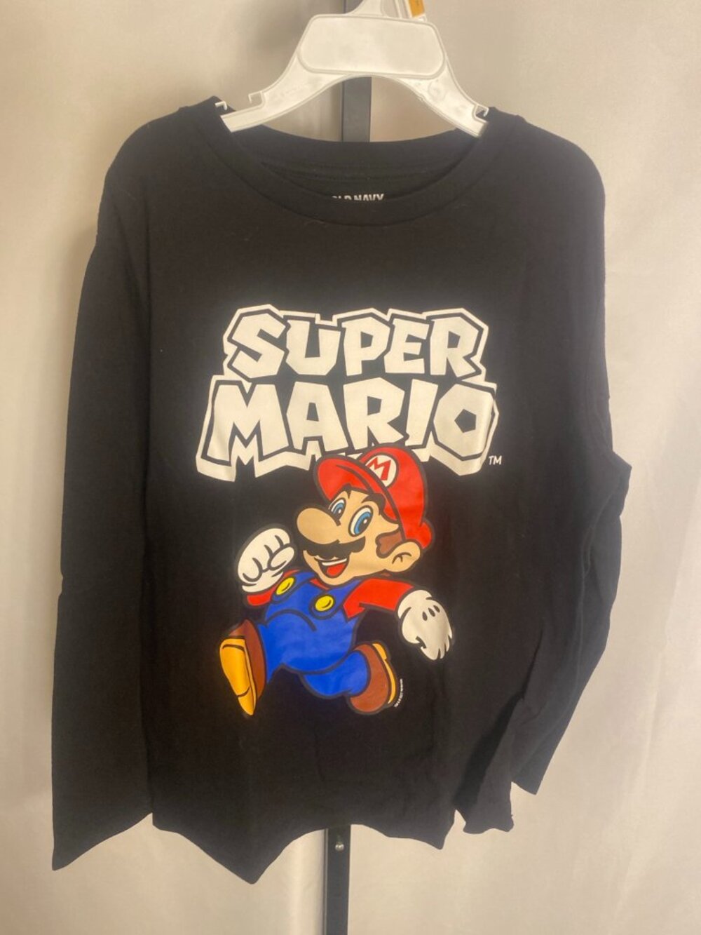 Old Navy Super Mario Graphic Long Sleeve Shirt Boys Large 10-12 Black Nintendo